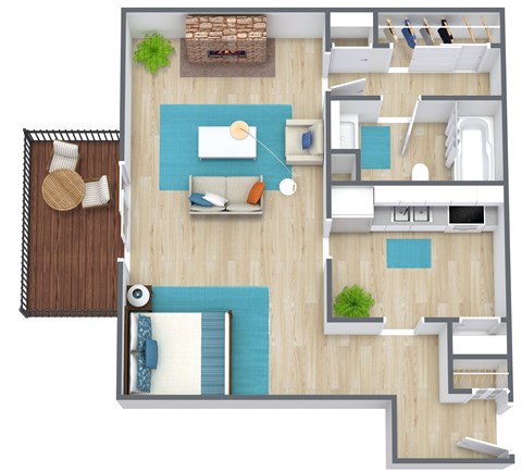 Floor plan for studio, 1 bath, 590 sqft